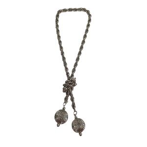 Silver Tone Lariat Round Ball Multi Link Chain Necklace